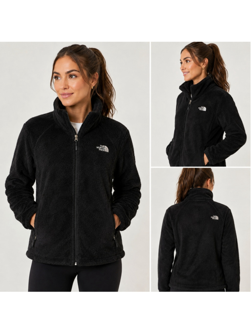 The North Face Osito Fleece Jacket Womens M Black Full Zip Fuzzy Fitted